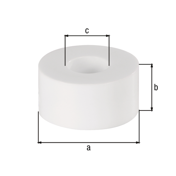 Bussola distanziale per viti, Materiale: plastica (polistirolo), colore bianco, Contenuto per U.I.: 15 Pz., Ø esterno: 20 mm, altezza: 10 mm, 8,5 mm, Con imballo self-service