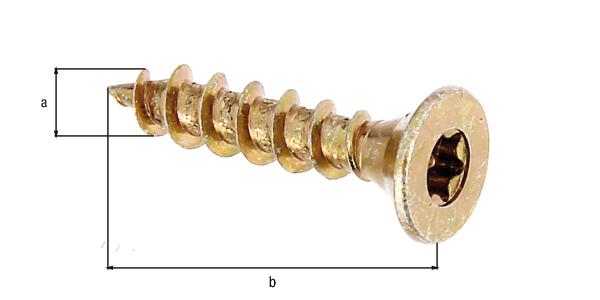 Holzschraube Medi-Fix, Material: Stahl roh, Oberfläche: galvanisch gelb verzinkt, in Hängebox, Inhalt pro PE: 16 St., Durchmesser: 5 mm, Länge: 25 mm, Artikelbeschreibung: ohne Bit, SB-verpackt