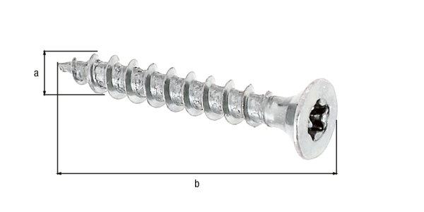 Wood screw Mini-Fix, Material: raw steel, Surface: blue galvanised, in hanging box, Contents per PU: 16 Piece, Diameter: 3.5 mm, Length: 25 mm, Item description: Without bit, Retail packaged