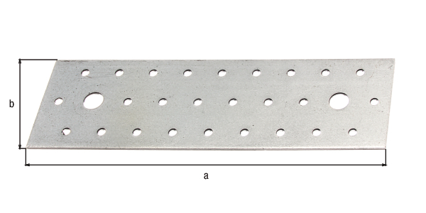 Pletina perforada de ensamblaje, Material: Acero crudo, Superficie: acero galvanizado Sendzimir, con distintivo CE conforme a DIN EN 14545, Contenido por U.P.: 12 Pieza, Longitud: 200 mm, Anchura: 60 mm, Autorización: Europ.Techn.Zul. EN14545:2008, Espesura del material: 2,00 mm, Número de agujeros: 2 / 26, Perforación: Ø11 / Ø5 mm, en paquete grande