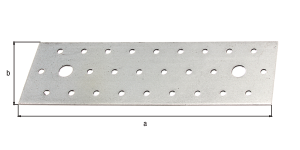 Pletina perforada de ensamblaje, Material: Acero crudo, Superficie: acero galvanizado Sendzimir, con distintivo conforme a EN 14545, Contenido por U.P.: 12 Pieza, Longitud: 200 mm, Anchura: 60 mm, Espesura del material: 2,00 mm, Número de agujeros: 2 / 26, Perforación: Ø11 / Ø5 mm, en paquete grande, CutCase