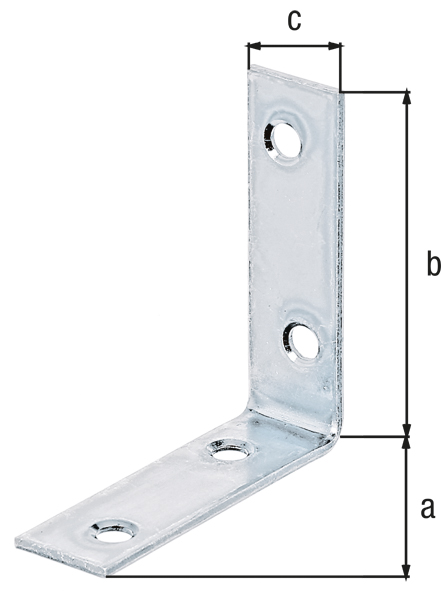 Corner brace, with countersunk screw holes on both sides, Material: raw steel, Surface: sendzimir galvanised, Depth: 50 mm, Height: 50 mm, Width: 15 mm, Material thickness: 1.75 mm, No. of holes: 4, Hole: Ø4.5 mm, CutCase