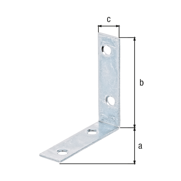 Corner brace, with countersunk screw holes on both sides, Material: raw steel, Surface: sendzimir galvanised, Depth: 60 mm, Height: 60 mm, Width: 16 mm, Material thickness: 1.75 mm, No. of holes: 4, Hole: Ø5.5 mm, CutCase