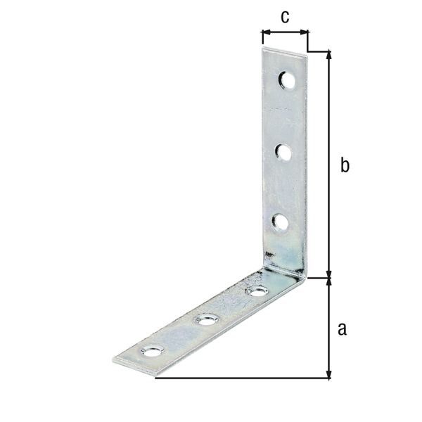 Corner brace, with countersunk screw holes on both sides, Material: raw steel, Surface: sendzimir galvanised, Depth: 90 mm, Height: 90 mm, Width: 19 mm, Material thickness: 2.00 mm, No. of holes: 6, Hole: Ø5.3 mm