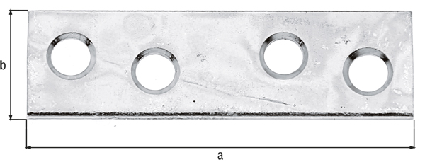 Flat connector, with countersunk screw holes, Material: raw steel, Surface: sendzimir galvanised, Length: 50 mm, Width: 14 mm, Material thickness: 1.75 mm, No. of holes: 4, Hole: Ø4.5 mm, CutCase