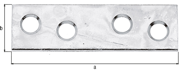 Platine d'assemblage, avec trous de vis fraisés, Matériau: Acier brut, Finition: galvanisée Sendzimir, Longueur: 50 mm, Largeur: 14 mm, Épaisseur: 1,75 mm, Nombre de trous: 4, Trou: Ø4,5 mm, CutCase