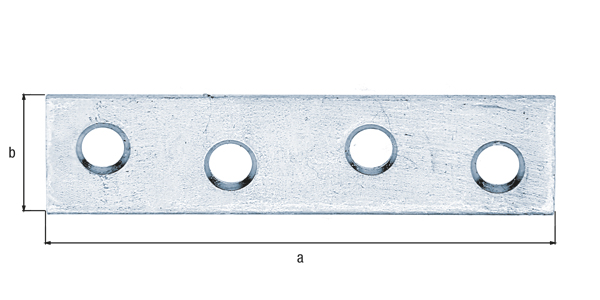 Flachverbinder, mit versenkten Schraublöchern, Material: Stahl roh, Oberfläche: sendzimirverzinkt, Länge: 60 mm, Breite: 14 mm, Materialstärke: 1,75 mm, Anzahl Löcher: 4, Loch: Ø4,5 mm, CutCase