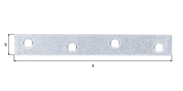 Flat connector, with countersunk screw holes, Material: raw steel, Surface: sendzimir galvanised, Length: 120 mm, Width: 16 mm, Material thickness: 1.75 mm, No. of holes: 4, Hole: Ø5.5 mm, CutCase