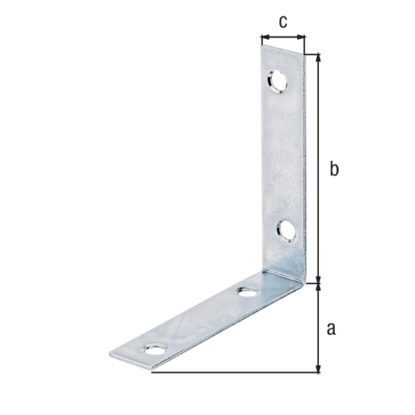 Corner brace, with countersunk screw holes on both sides, Material: raw steel, Surface: sendzimir galvanised, Depth: 75 mm, Height: 75 mm, Width: 16 mm, Material thickness: 1.75 mm, No. of holes: 4, Hole: Ø5.5 mm, CutCase