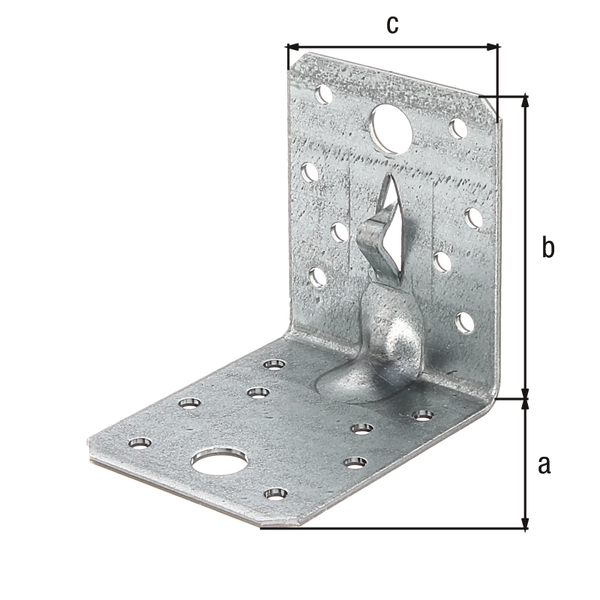 Angle bracket, reinforced with fixing claw for driving in, Material: raw steel, Surface: sendzimir galvanised, Depth: 70 mm, Height: 70 mm, Width: 55 mm, Material thickness: 2.00 mm, No. of holes: 2 / 16, Hole: Ø11 / Ø4.5 mm, CutCase