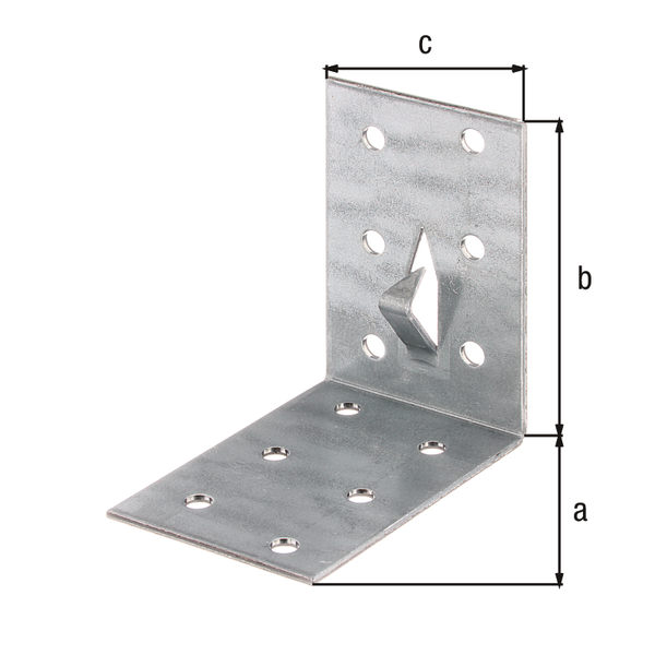 Perforated angle plate with fixing claw for driving in, Material: raw steel, Surface: sendzimir galvanised, Depth: 60 mm, Height: 60 mm, Width: 40 mm, Material thickness: 1.50 mm, No. of holes: 12, Hole: Ø4.5 mm