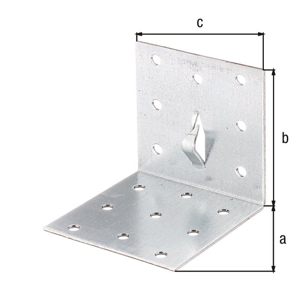 Perforated angle plate with fixing claw for driving in, Material: raw steel, Surface: sendzimir galvanised, Depth: 60 mm, Height: 60 mm, Width: 60 mm, Material thickness: 1.50 mm, No. of holes: 16, Hole: Ø4.5 mm