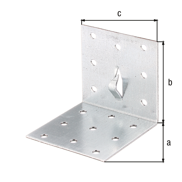 Lochplattenwinkel mit Fixierkralle zum Einschlagen, Material: Stahl roh, Oberfläche: sendzimirverzinkt, Tiefe: 60 mm, Höhe: 60 mm, Breite: 60 mm, Materialstärke: 1,50 mm, Anzahl Löcher: 16, Loch: Ø4,5 mm, CutCase