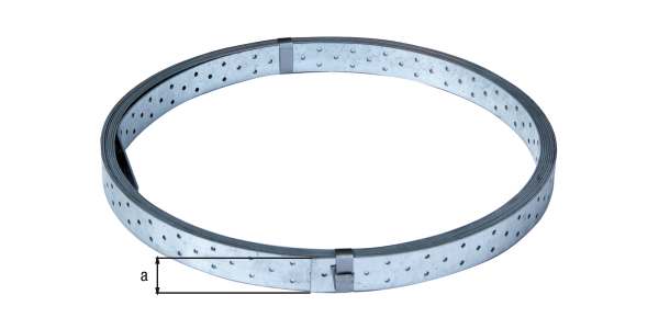 Cinta perforada, Material: Acero crudo, Superficie: acero galvanizado Sendzimir, con distintivo conforme a EN 14545, Anchura: 40 mm, Longitud: 50 m, Espesura del material: 1,50 mm, Perforación: Ø5 mm