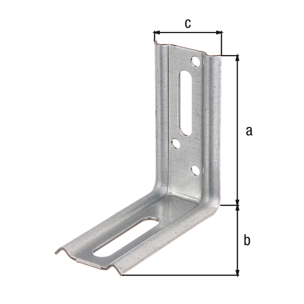 Adjustable angle connector, stamped, 90° angle, Material: raw steel, Surface: sendzimir galvanised, Depth: 70 mm, Height: 70 mm, Width: 30 mm, Material thickness: 1.50 mm, No. of holes: 1 / 1 / 3, Hole: 8 x 40 / 6.5 x 40 / Ø4.5 mm, CutCase