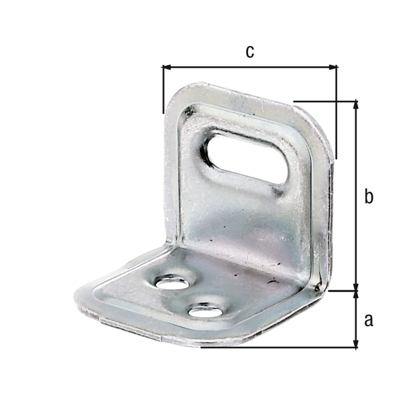 Équerre réglable emboutie, avec trous de vis fraisés, Matériau: Acier brut, Finition: galvanisée passivée, Profondeur: 25 mm, Hauteur: 25 mm, Largeur: 30 mm, Épaisseur: 1,25 mm, Nombre de trous: 1 / 2, Trou: 15 x 5 / Ø5 mm, CutCase