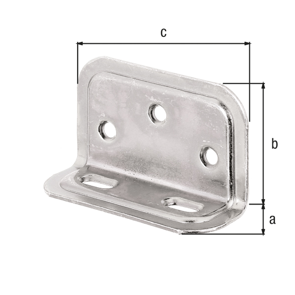 Wide angle bracket, embossed, unequal sided, Material: raw steel, Surface: galvanised, thick-film passivated, Depth: 25 mm, Height: 40 mm, Width: 70 mm, Material thickness: 1.50 mm, No. of holes: 3 / 2, Hole: Ø5 / 12 x 5 mm, CutCase
