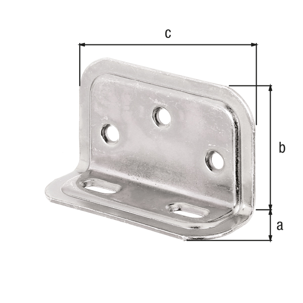 Breitwinkel, geprägt, ungleichschenklig, Material: Stahl roh, Oberfläche: galvanisch verzinkt, Dickschichtschutz, Tiefe: 25 mm, Höhe: 40 mm, Breite: 70 mm, Materialstärke: 1,50 mm, Anzahl Löcher: 3 / 2, Loch: Ø5 / 12 x 5 mm, CutCase