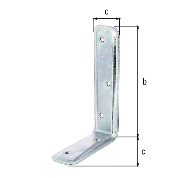 Supporting angle bracket, embossed, with countersunk screw holes, Material: raw steel, Surface: galvanised, thick-film passivated, Depth: 100 mm, Height: 160 mm, Width: 40 mm, Material thickness: 2.00 mm, No. of holes: 5, Hole: Ø4.5 mm, CutCase