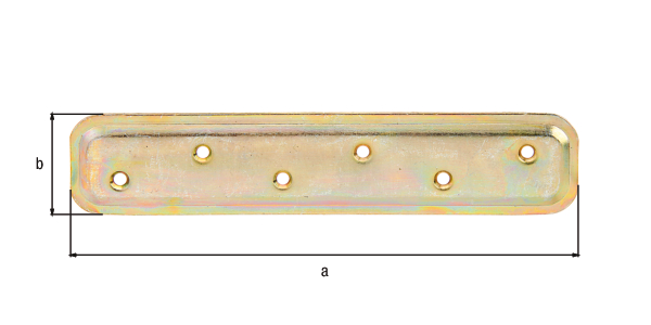 Flat connector, embossed, with countersunk screw holes, Material: raw steel, Surface: galvanised, thick-film passivated, Length: 180 mm, Width: 40 mm, Material thickness: 2.00 mm, No. of holes: 6, Hole: Ø4.5 mm, CutCase