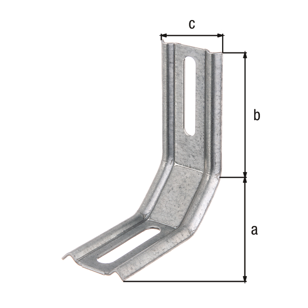 Adjustable angle connector, stamped, 2 angles 45°, Material: raw steel, Surface: sendzimir galvanised, Depth: 50 mm, Leg: 30 mm, Height: 60 mm, Width: 32 mm, Material thickness: 1.50 mm, No. of holes: 1 / 1, Hole: 8 x 40 / 6.5 x 40 mm, CutCase