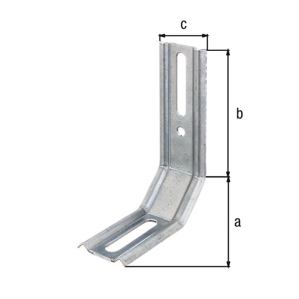 Adjustable angle connector, stamped, 2 angles 45°, Material: raw steel, Surface: sendzimir galvanised, Depth: 50 mm, Leg: 30 mm, Height: 80 mm, Width: 32 mm, Material thickness: 1.50 mm, No. of holes: 1 / 1 / 1, Hole: 8 x 40 / 6.5 x 40 / Ø5.5 mm, CutCase