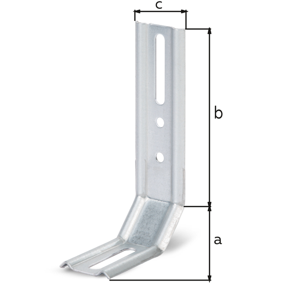 Verstellwinkel, geprägt, zweimal 45°-Winkel, Material: Stahl roh, Oberfläche: sendzimirverzinkt, Tiefe: 50 mm, Schenkel: 30 mm, Höhe: 100 mm, Breite: 32 mm, Materialstärke: 1,50 mm, Anzahl Löcher: 1 / 1 / 2, Loch: 8 x 40 / 6,5 x 40 / Ø5,5 mm, CutCase