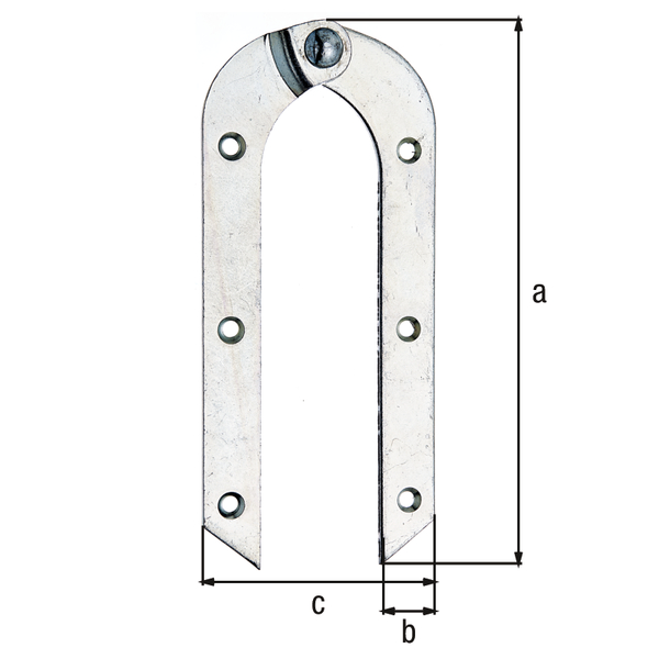 Leiterband, gebogen, mit versenkten Schraublöchern, Material: Stahl roh, Oberfläche: verzinkt, Höhe: 200 mm, Breite: 21 mm, Gesamtbreite: 88 mm, Materialstärke: 4,00 mm, Anzahl Löcher: 6, Loch: Ø5,8 mm