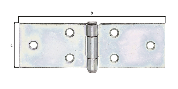 Charnière, avec goupille en acier inoxydable rivetée, avec trous de vis fraisés, Matériau: Acier brut, Finition: galvanisée Sendzimir, Longueur: 32 mm, Largeur: 100 mm, Version: roulée, Épaisseur: 1,50 mm, Nombre de trous: 6, Trou: Ø4,6 mm