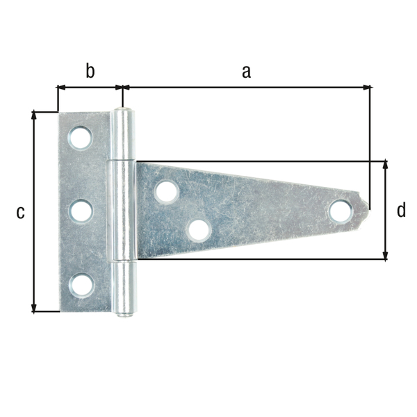 Kistenband, mit vernietetem Stift, mit versenkten Schraublöchern, Material: Stahl roh, Oberfläche: galvanisch blau verzinkt, Bandlänge: 75 mm, Scharnierbreite: 20 mm, Scharnierlänge: 60 mm, Bandbreite: 29 mm, Ausführung: gerollt, Materialstärke: 1,50 mm, Anzahl Löcher: 6, Loch: Ø5,5 mm, Frankreich-Artikel