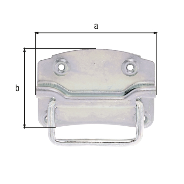 Box handle, with countersunk screw holes, Material: raw steel, Surface: galvanised, thick-film passivated, Plate width: 120 mm, Plate height: 85 mm, Depth: 12 mm, Material thickness: 1.50 mm, No. of holes: 4, Hole: Ø5.5 mm