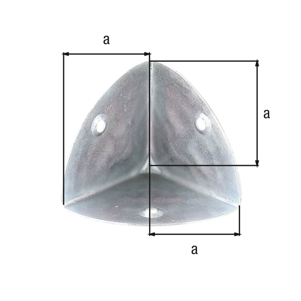 Box corner, with countersunk screw holes, Material: raw steel, Surface: galvanised, thick-film passivated, Length: 30 mm, Material thickness: 0.80 mm, No. of holes: 3, Hole: Ø4 mm