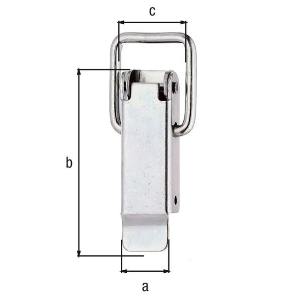 Hasp with latch without lock eye and without closing hook, with countersunk screw holes, Material: raw steel, Surface: galvanised, thick-film passivated, Width: 18 mm, Height: 61 mm, Loop width: 22 mm, No. of holes: 2, Hole: Ø4 mm
