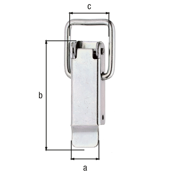 Kistenverschluss ohne Schlossöse und Schließhaken, mit versenkten Schraublöchern, Material: Stahl roh, Oberfläche: galvanisch verzinkt, Dickschichtschutz, Breite: 18 mm, Höhe: 61 mm, Schlaufenbreite: 22 mm, Anzahl Löcher: 2, Loch: Ø4 mm