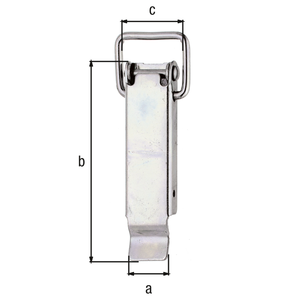 Hasp with latch without lock eye and without closing hook, with countersunk screw holes, Material: raw steel, Surface: galvanised, thick-film passivated, Width: 24 mm, Height: 94 mm, Loop width: 30 mm, No. of holes: 3, Hole: Ø5.5 mm