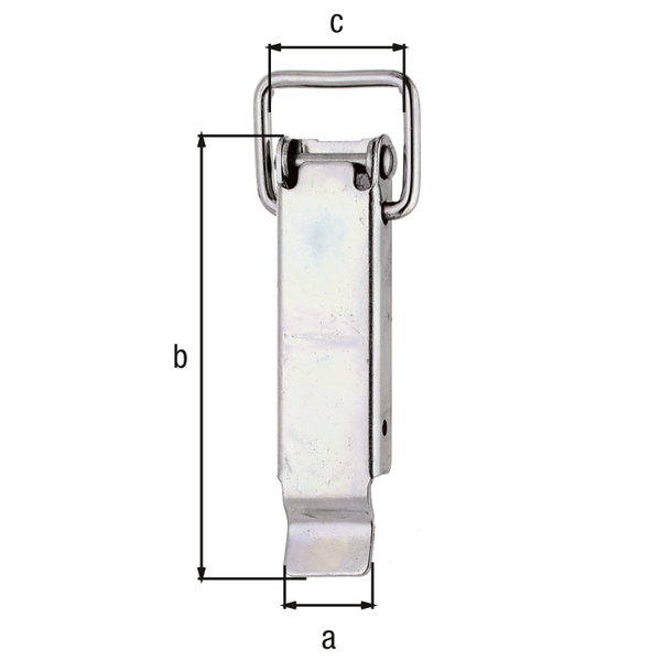 Kistenverschluss ohne Schlossöse und Schließhaken, mit versenkten Schraublöchern, Material: Stahl roh, Oberfläche: galvanisch verzinkt, Dickschichtschutz, Breite: 24 mm, Höhe: 94 mm, Schlaufenbreite: 30 mm, Anzahl Löcher: 3, Loch: Ø5,5 mm