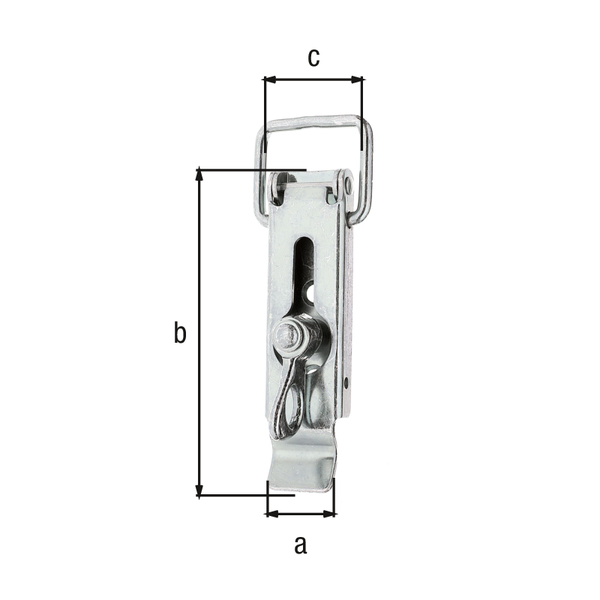 Hasp with latch with lock eye, without closing hook, with countersunk screw holes, Material: raw steel, Surface: galvanised, thick-film passivated, Width: 24 mm, Height: 93 mm, Loop width: 30 mm, No. of holes: 3, Hole: Ø5.5 mm