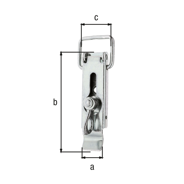 Kistenverschluss mit Schlossöse, ohne Schließhaken, mit versenkten Schraublöchern, Material: Stahl roh, Oberfläche: galvanisch verzinkt, Dickschichtschutz, Breite: 24 mm, Höhe: 93 mm, Schlaufenbreite: 30 mm, Anzahl Löcher: 3, Loch: Ø5,5 mm