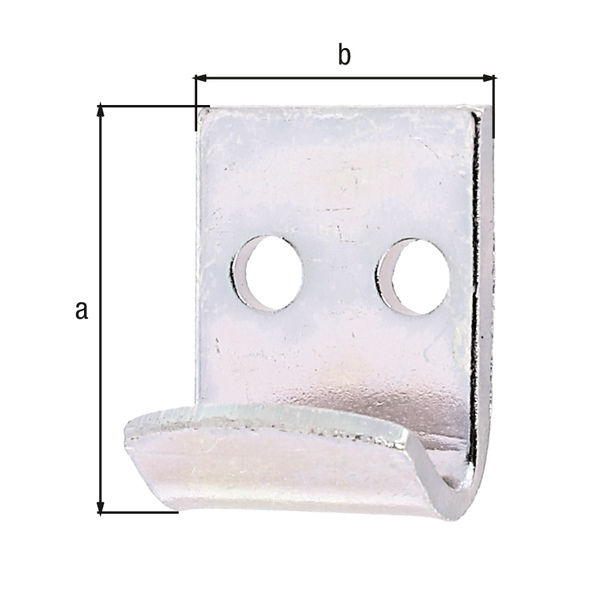 Closing hook, straight, Material: raw steel, Surface: galvanised, thick-film passivated, Length: 23 mm, Width: 18 mm, Material thickness: 2.00 mm, No. of holes: 2, Hole: Ø4.2 mm