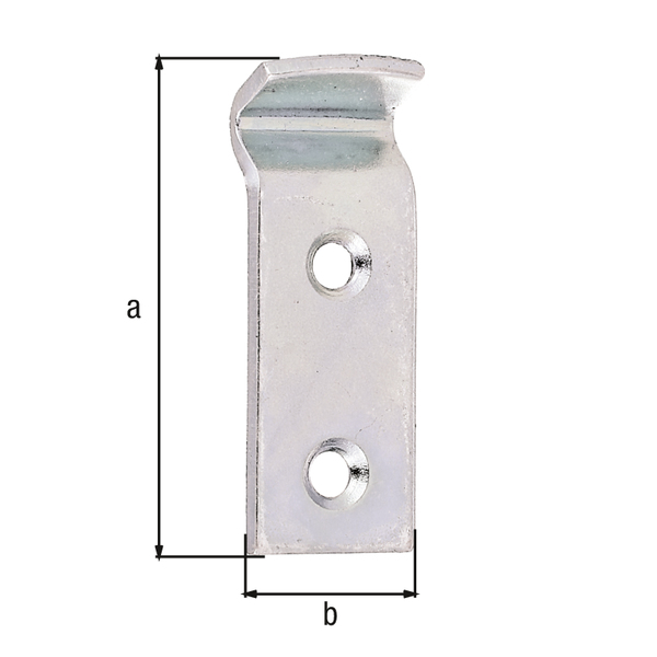 Schließhaken für Kistenverschlüsse, gekröpft, Material: Stahl roh, Oberfläche: galvanisch verzinkt, Dickschichtschutz, Länge: 50 mm, Breite: 18 mm, Materialstärke: 2,00 mm, Anzahl Löcher: 2, Loch: Ø4,3 mm