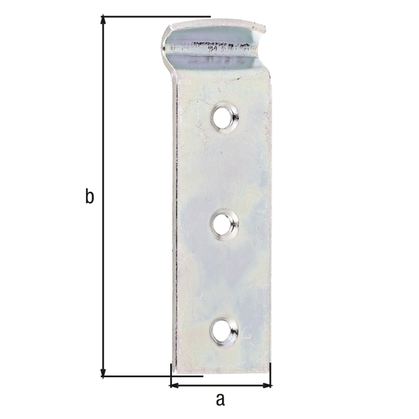 Schließhaken für Kistenverschlüsse, gekröpft, Material: Stahl roh, Oberfläche: galvanisch verzinkt, Dickschichtschutz, Länge: 83 mm, Breite: 25 mm, Materialstärke: 2,00 mm, Anzahl Löcher: 3, Loch: Ø4,6 mm