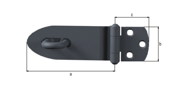 Ovado Security closing hasp, with blind screw holes, with countersunk screw holes, Material: steel, Surface: galvanised, graphite grey powder-coated, Length of top latch: 100 mm, Width: 38 mm, Length of screw-on plate: 29 mm, Material thickness: 2.00 mm, No. of holes: 1 / 6, Hole: 10 x 32 / Ø6 mm