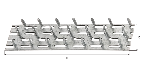Mending plate with spikes, Material: raw steel, Surface: sendzimir galvanised, for driving in, Length: 102 mm, Width: 25 mm, Length of nail: 8 mm, Material thickness: 1.00 mm, CutCase