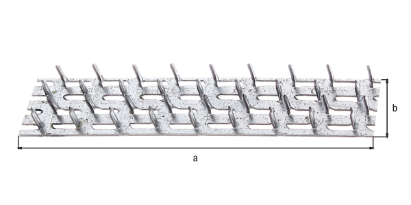 Mending plate with spikes, Material: raw steel, Surface: sendzimir galvanised, for driving in, Length: 127 mm, Width: 38 mm, Length of nail: 8 mm, Material thickness: 1.00 mm, CutCase