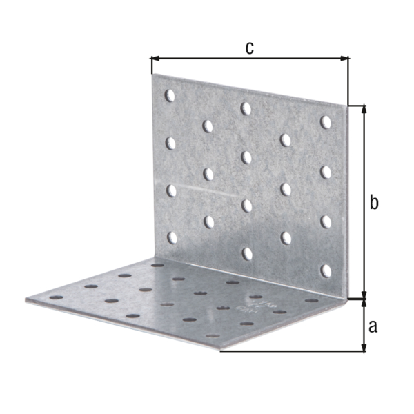 Lochplattenwinkel, Material: Stahl roh, Oberfläche: sendzimirverzinkt, mit CE-Kennzeichnung nach ETA-08/0165, Tiefe: 80 mm, Höhe: 80 mm, Breite: 100 mm, Materialstärke: 2,50 mm, Anzahl Löcher: 34, Loch: Ø5 mm, CutCase