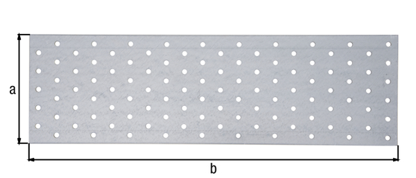 Lochplatte, Material: Stahl roh, Oberfläche: sendzimirverzinkt, mit Kennzeichnung nach EN 14545, Länge: 400 mm, Breite: 120 mm, Materialstärke: 2,00 mm, Anzahl Löcher: 110, Loch: Ø5 mm, CutCase