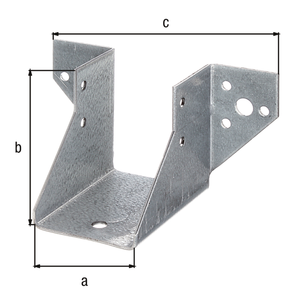 Joist hanger, type A, Material: raw steel, Surface: sendzimir galvanised, with CE marking in accordance with ETA-08/0171, Clear width: 50 mm, Height: 68 mm, Total width: 120 mm, Material thickness: 2.00 mm, No. of holes: 2 / 13, Hole: Ø9 / Ø5 mm