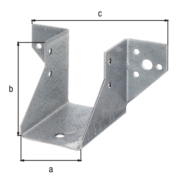 Soporte en U Alas exteriores, Material: Acero crudo, Superficie: acero galvanizado Sendzimir, con distintivo CE conforme a ETA-08/0171, Anchura de apertura: 50 mm, Altura: 68 mm, Anchura total: 120 mm, Espesura del material: 2,00 mm, Número de agujeros: 2 / 13, Perforación: Ø9 / Ø5 mm, CutCase