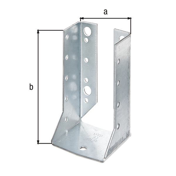 Joist hanger, type B, Material: raw steel, Surface: sendzimir galvanised, with CE marking in accordance with ETA-08/0171, Clear width: 60 mm, Height: 100 mm, Material thickness: 2.00 mm, No. of holes: 4 / 17, Hole: Ø9 / Ø5 mm, CutCase