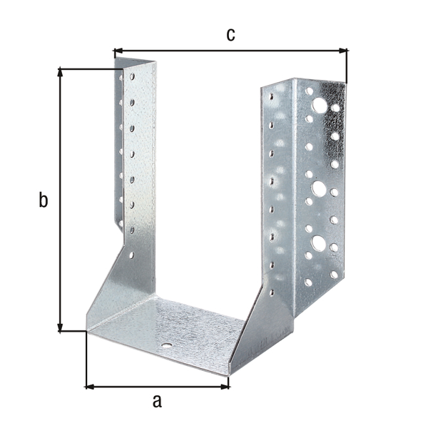 Joist hanger, type A, Material: raw steel, Surface: sendzimir galvanised, with CE marking in accordance with ETA-08/0171, Clear width: 120 mm, Height: 190 mm, Total width: 210 mm, Material thickness: 2.00 mm, No. of holes: 4 / 46, Hole: Ø11 / Ø5 mm
